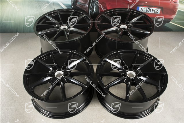 20+21-inch wheel rim set Carrera S, rims: front 8,5J x 20 ET53 + rear 11,5J x 21 ET67, black high gloss