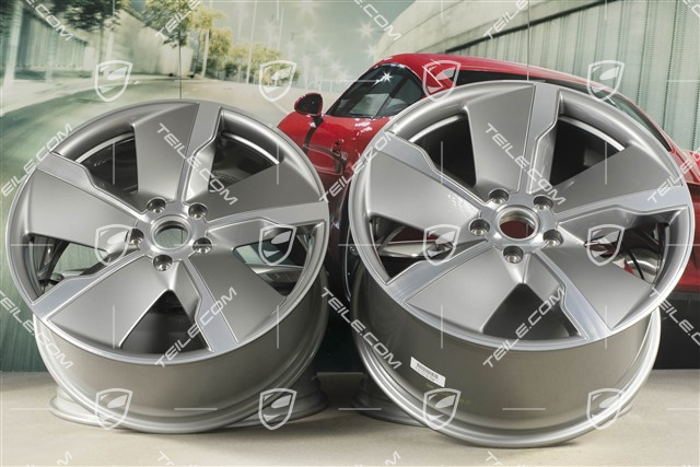 21" Wheel rim set Taycan Exclusive Design, 9,5J x 21 ET60 + 11,5J x 21 ET66, Platinum Silver