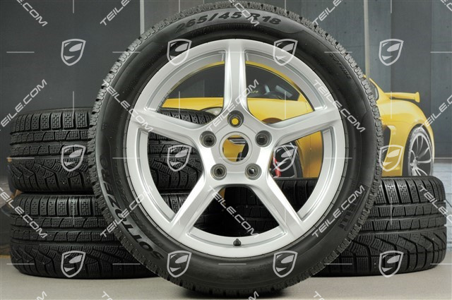 18" Boxster winter wheel set, 8J x 18 ET57 + 9J x 18 ET47 + Pirelli Sottozero II winter tyres 235/45 R18 + 265/45 R18, without RDK pressure sensors