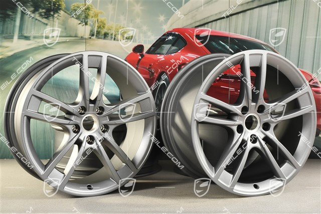 21-inch wheel rim set Cayenne Turbo Design, 11J x 21 ET58 + 9,5J x 21 ET46, Vesuvgrau