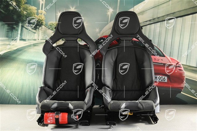 GT3 folding bucket seats, carbon fibre, fabric and leather, black/silver, set (left and right)