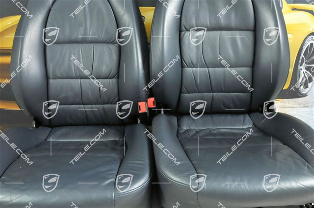 Seats, el. adjustable, leather, Metropole blue, Draped, Porsche crest, set (L+R)