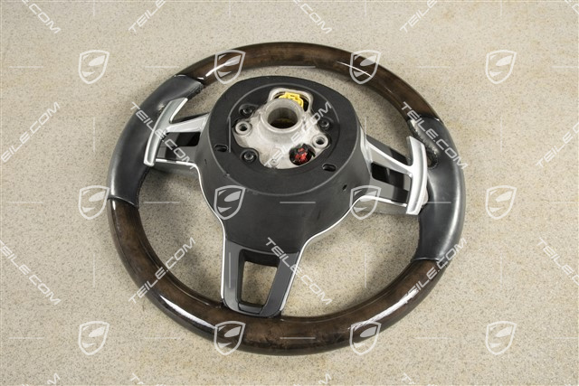 Multifunction steering wheel, 3-spoke, Heated, Leather/American walnut, Black
