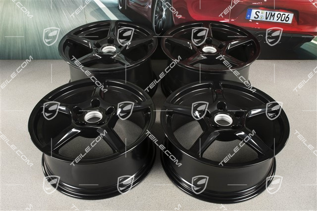 18-inch wheel rim set Boxster IV, 8J x 18 ET57 + 9,5J x 18 ET49, black high gloss