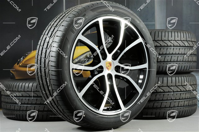 21" koła letnie Cayenne COUPE Exclusive Design, komplet, felgi 9,5J x 21 ET46 + 11,0J x 21 ET49 + opony letnie Pirelli 285/40 R21 + 315/35 R21, czarny wysoki połysk, z czujnikami ciśnienia