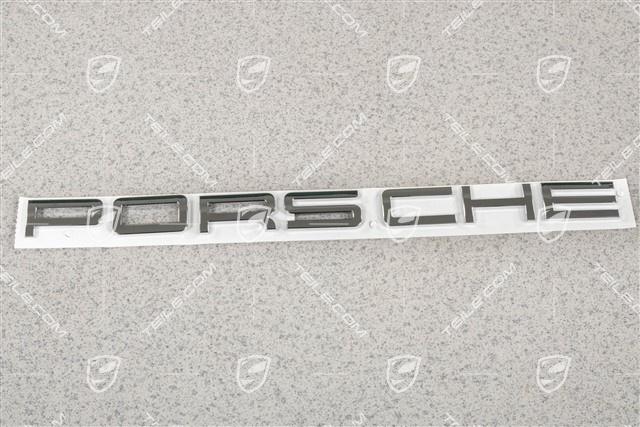 LED rear lights, black, set: left+right+center, with „PORSCHE" inscription/logo silver