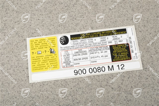Sticker / badge, Tyre pressure, USA