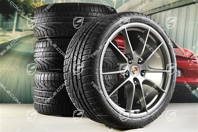 20-inch Carrera S III winter wheel set, 8,5J x 20 ET51 + 11J x 20 ET70, Pirelli winter tyres 245/35 ZR20 + 295/30 ZR20, Platinum, with TPMS