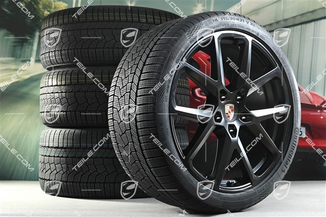 21-inch Panamera SportDesign Winter wheel set, wheel rims 9,5J x 21 ET71 + 10,5J x 21 ET71 + Continental winter tyres 275/35 R21 + 315/30 R21, black satin matt