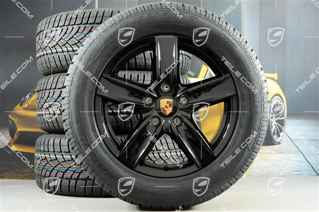 18-inch Cayenne S III winter wheel set, wheels 8J x 18 ET53 + NEW winter tyres Dunlop 255/55 R18 109V XL M+S, without TPMS, black high gloss