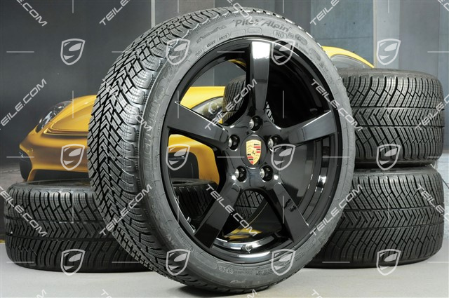 19" Cayman S Winterräder Satz, Felgen 8J x 19 ET57 + 10J x 19 ET45 + NEUE Michelin Pilot Alpin 4 Winterreifen 235/40 R19 + 265/40 R19, schwarz hochglanz