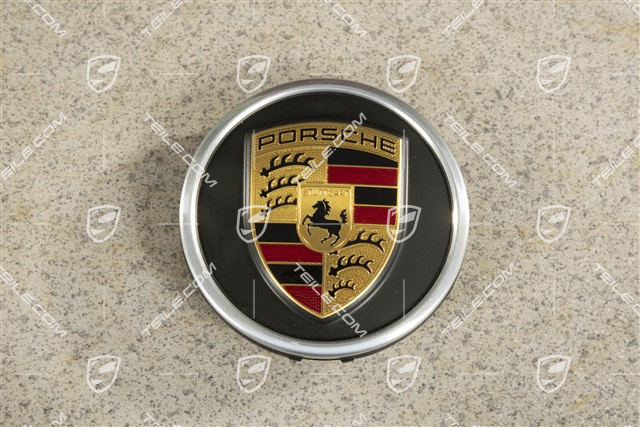 Wheel hub cap, crest coloured, black satin matt