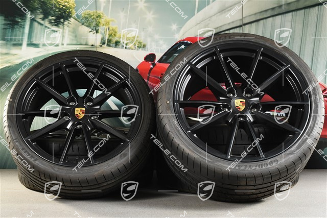 20+21-inch summer wheel set Carrera S, rims 8,5J x 20 ET53 + 11,5J x 21 ET67 + NEW Goodyear summer tyres 245/35 R20 + 305/30 R21, with TPM, black satin matt