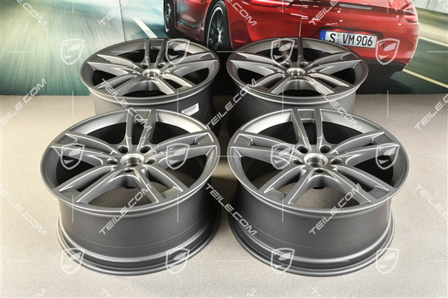 21-inch wheel rim set Cayenne Turbo Design, 11J x 21 ET58 + 9,5J x 21 ET46, Vesuvgrau