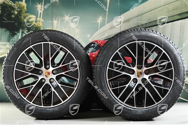 20-inch Macan S winter wheel set, rims 7,5J x 20 ET32 + 10J x 20 ET49 + Goodyear winter tyres 235/55 R20 + 285/45 R20, black high gloss