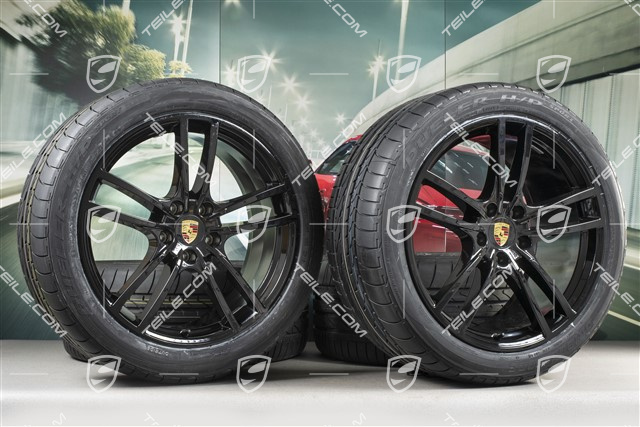 21-inch Cayenne Turbo Design summer wheel set, rims 9,5J x 21 ET46 + 11,0J x 21 ET58 +NEW Bridgestone Dueler H/P Sport summer tyres 285/40 R21 + 315/35 R21, with TPMS, black high gloss