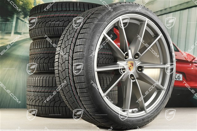 20/21-inch Carrera S winter wheel set, wheel rims 8,5J x 20 ET53 + 11J x 21 ET66 + Continental winter tyres 245/35 R20 + 295/30 R21, in Platinum satin-mat
