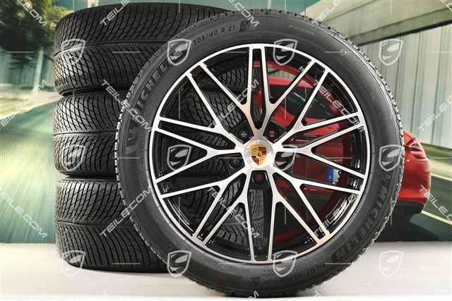 21" RS Spyder Design Winterräder Satz, Felgen 9,5J x 21 ET46 + 11,0J x 21 ET58 + NEUE Michelin Winterreifen 285/45 R21 + 305/40 R21, mit RDK-Sensoren, schwarz hochglanz