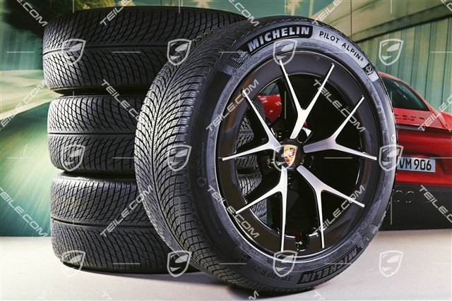 21" Cayenne RS Spyder Design winter wheel set, wheel rims 9,5J x 21 ET16 + 11J x 21 ET37 + Michelin Pilot Alpin 5 winter tyres 275/45 R21 + 315/40 R21, black high gloss