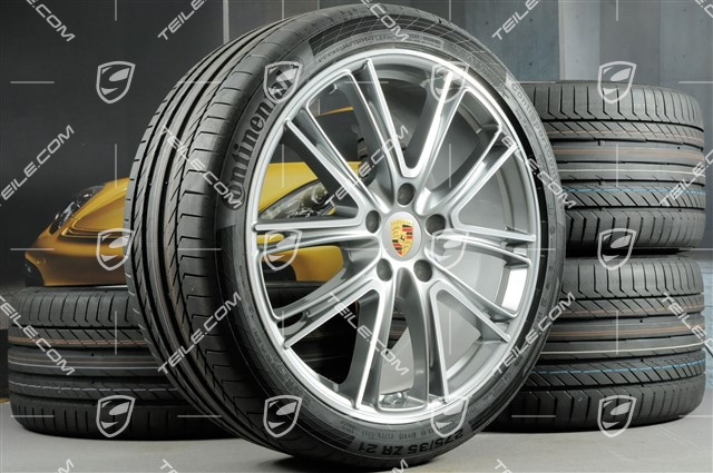 21" Panamera Exclusive Design Sommerräder, Felgen 9,5J x 21 ET71 + 11,5J x 21 ET69 + NEUE Continental Sommerreifen 275/35 ZR21 + 315/30 ZR21, mit RDK-Sensoren