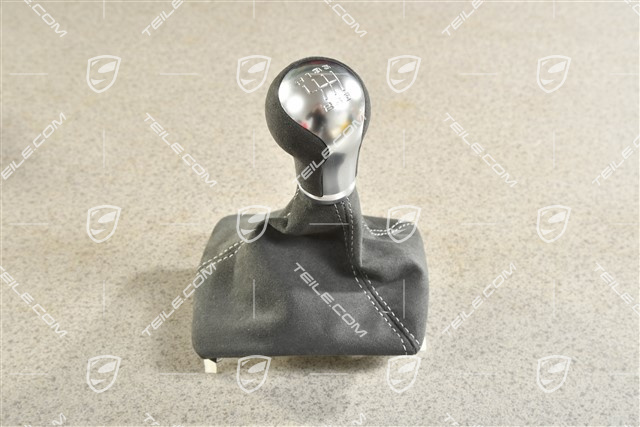 GT4, Shift lever / gear shift knob with Alcantara gaiter / sleeve, 6-speed manual transmission, Black with Platinium Grey stitching