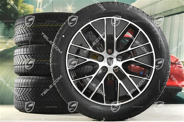 20-inch Macan S winter wheel set, rims 7,5J x 20 ET32 + 10J x 20 ET49 + NEW Goodyear winter tyres 235/55 R20 + 285/45 R20, black high gloss