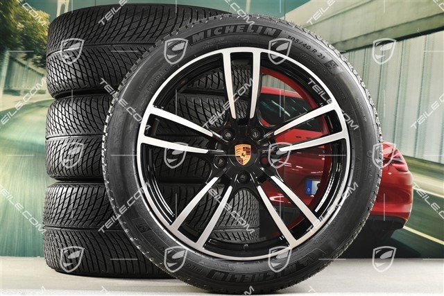 21-inch Cayenne Turbo winter wheel set, rims 9,5J x 21 ET46 + 11,0J x 21 ET58 + NEW Michelin winter tyres 285/45 R21 + 305/40 R21, with TPMS, black high gloss