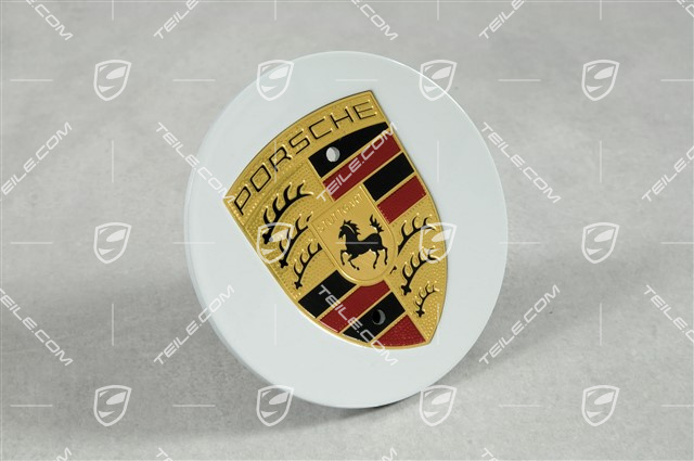 Radzierdeckel, rund, kokav, Porschwappen farbig, Weiss