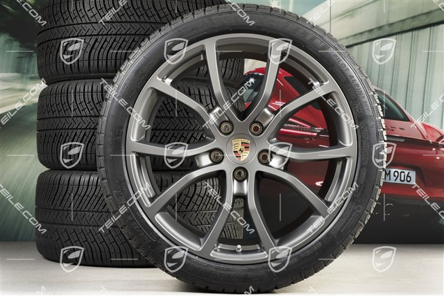 21-inch Cayenne COUPE Exclusive Design winter wheel set, rims 9,5J x 21 ET46 + 11,0J x 21 ET49 + Michelin Pilot Alpin 5 winter tyres 275/40 R21 + 305/35 R21, with TPMS, Platinum satin-mat