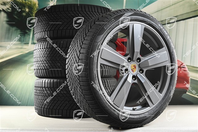 22-inch winter wheel set Cayenne Exclusive Design Sport, wheel rims 10J x 22 ET48 +11,5J x 22 ET61 + NEW Pirelli winter tyres 285/40 R22 + 315/35 R22, Vesuvio Grey
