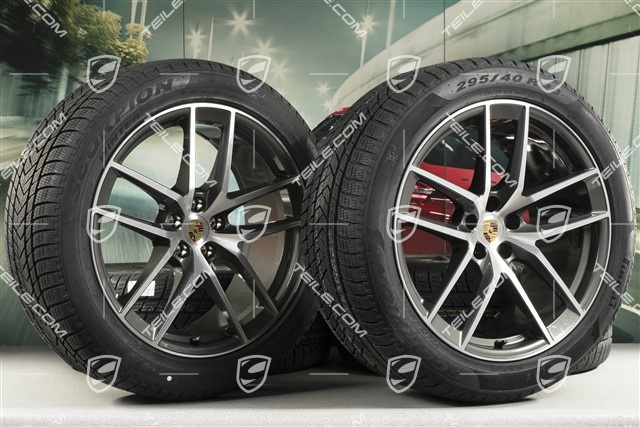 20-inch "Macan S" winter wheels set, rims 9J x 20 ET26 + 10J x 20 ET19 + NEW Pirelli winter tyres 265/45 R 20 + 295/40 R 20, titanium dark/burnished, with TPMS