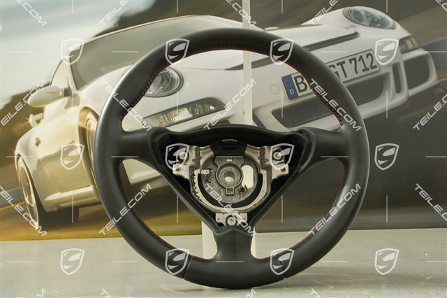 3-spoke steering wheel, GT3 RS, black leather, red thread. Top condition!