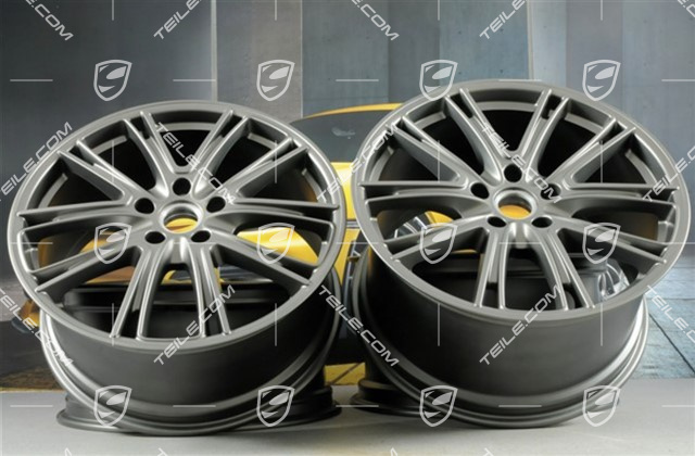 21" Felgensatz Panamera Exclusive, 9,5J x 21 ET71 + 11,5J x 21 ET69, Platinum Seidenmatt