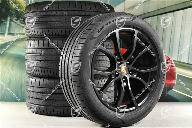 21-inch Cayenne Exclusive Design summer wheel set, rims 9,5J x 21 ET46 + 11,0J x 21 ET58 + NEW Pirelli P Zero summer tyres 285/45 R21 + 315/40 R21, with TPMS, black satin-mat
