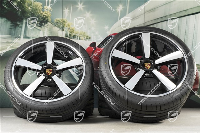 20+21-inch summer wheel set Carrera Exclusive Design, rims 8,5J x 20 ET53 + 11,5J x 21 ET67 + summer tyres 245/35 R20 + 305/30 R21, black high gloss, with TPM