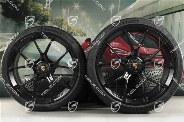 20"+21" GT3 / GT3RS winter wheels, complete set, centre-mounted rims 9J x 20 ET43 + 11.5J x 21 ET46 + NEW Michelin winter tyres 245/35 R20 + 305/30 R21, black satin matt