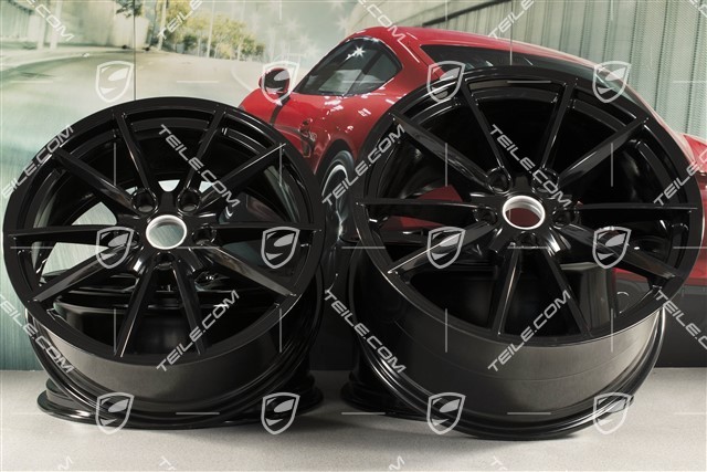 20+21-inch wheel rim set Carrera S, rims: front 8,5Jx20 ET53+ rear 11J x 21 ET66 in black high gloss