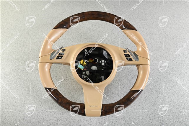 Lenkrad Multifunktion, Heizung, Waehlhebel, Luxorbeige, Nussbaumwurzel hochglänzend