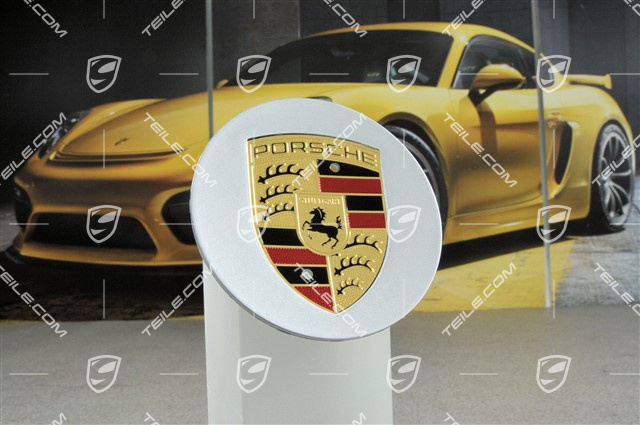 Radzierdeckel, rund, kokav, Porschwappen farbig, Brilliantchromlack