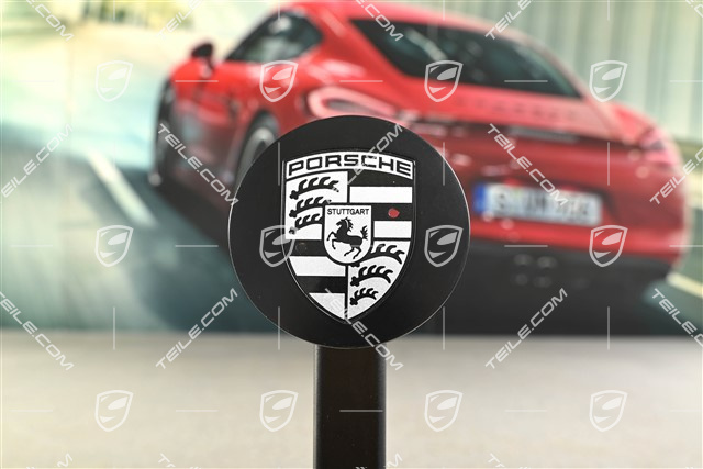 Hub cap, convex, crest black-white, black satin mat
