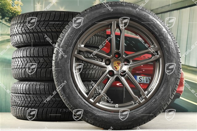 19-inch "Macan Turbo" winter wheels set, rims 8J x 19 ET21 + 9J x 19 ET21, NEW Pirelli winter tyres 235/55 R 19 + 255/50 R 19, with TPMS,platinum satin-matt