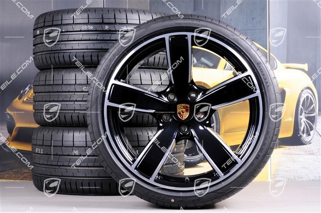 20-inch Carrera Sport summer wheels set, rims 8,5J x 20 ET57 + 10,5J x 20 ET47 + summer tires 235/35 ZR20 + 265/35 ZR20, with TPMS, Jet Black Metallic
