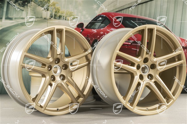 20-inch wheel rim set "Macan Turbo", 9J x 20 ET26 + 10J x 20 ET19, CMS, aurum satin matt
