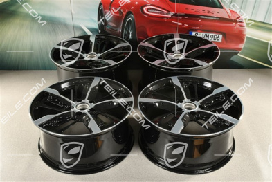 21" Wheel rim set Taycan Exclusive Design, 9,5J x 21 ET60 + 11,5J x 21 ET66, Carbon version (carbon aeroblades not included), black high gloss