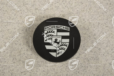Center cap, concave, crest black/silver, black satin mat