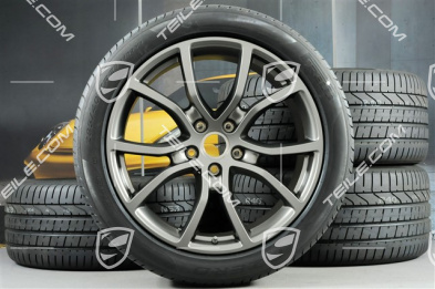 21" Cayenne Exclusive Design Sommerräder Satz, Felgen 9,5J x 21 ET46 + 11,0J x 21 ET58 + Pirelli P Zero Sommerreifen 285/40 R21 + 315/35 R21, mit RDK-Sensoren, Platinum-Seidenmatt