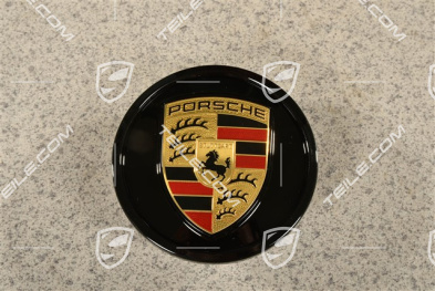 Wheel hub cap, crest coloured, Glossy black/ Glossy black outer ring