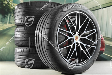 21-inch Cayenne RS Spyder Design summer wheel set, rims 9,5J x 21 ET46 + 11,0J x 21 ET58 + Pirelli P Zero summer tyres 285/45 R21 + 315/40 R21, with TPMS, black high gloss