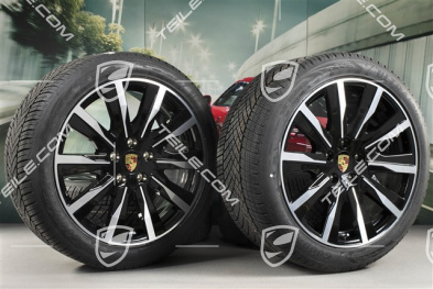 20-inch Taycan Tequipment Design winter wheel set, rims 9J x 20 ET54 + 11J x 20 ET60 + NEW Goodyear winter tyres 245/45 R20 + 285/40 R20, black high gloss