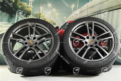 21" koła zimowe Cayenne COUPÉ Turbo Design, komplet, felgi 9,5J x 21 ET46 + 11,0J x 21 ET49 + opony zimowe Pirelli 275/40 R21 + 305/35 R21, z czujnikami ciśnienia, platinum satynowy półmat